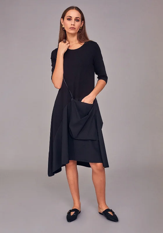 Naya Jersey Pocket Contrast Midi Dress, Black