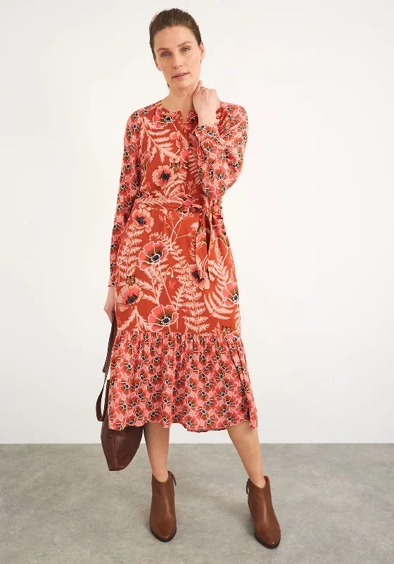 White Stuff Poppy Floral & Cat Print Midi Dress, Salmon Pink