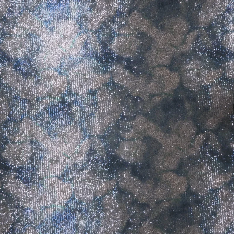 Aqua and Beige Clouds Abstract Sequins Fabric