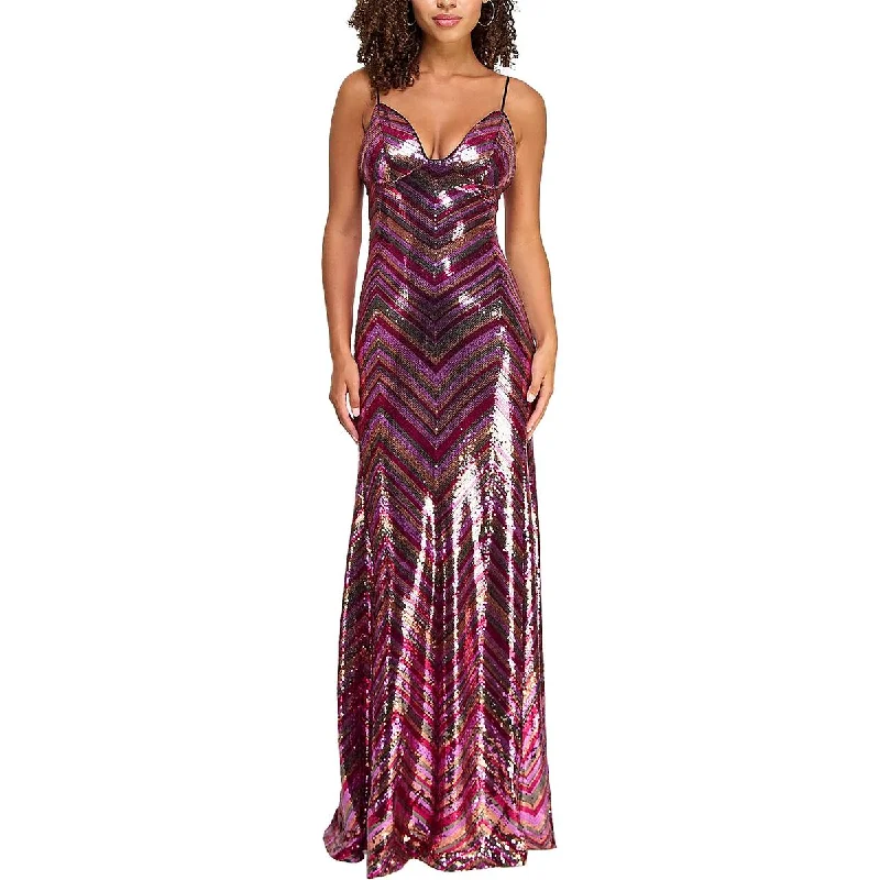 Juniors Womens Sequined Formal Evening Dress