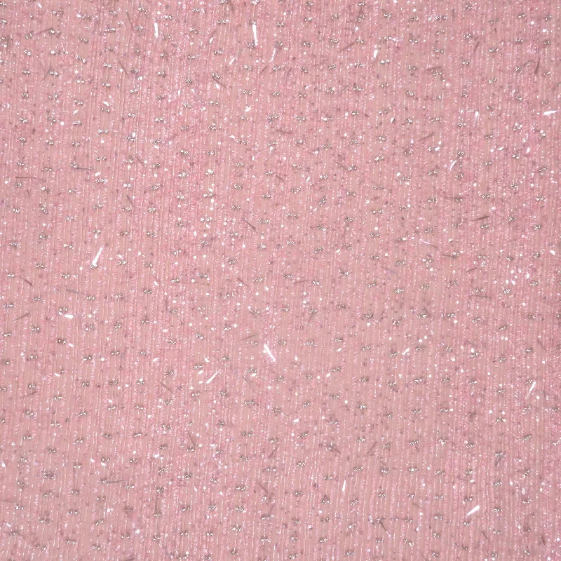 Light Pink Rain Sequins and Beads on Embroidered Tulle Fabric