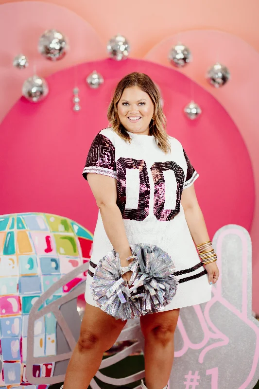 Queen Of Sparkles Maroon & White Sequin Jersey Dress