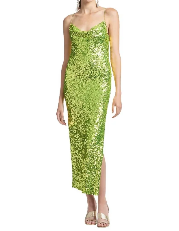 Sequin Sanza Dress In Chartreuse