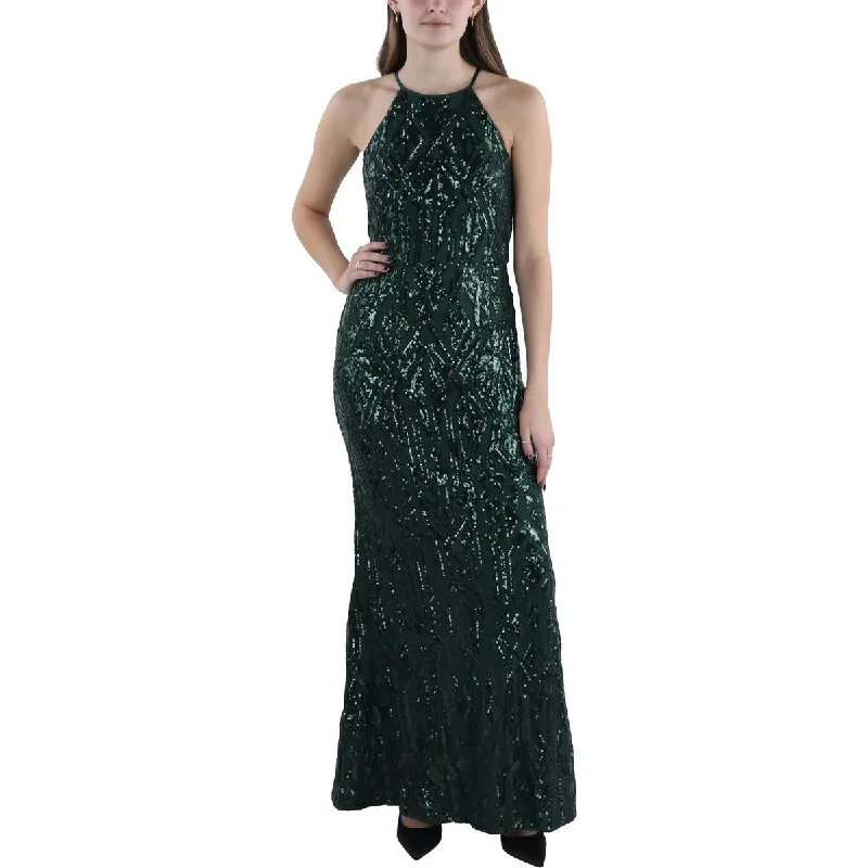 Womens Sequin Halter Evening Dress