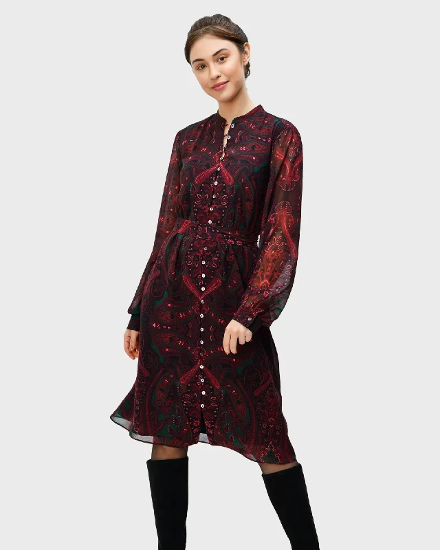 Paisley scarf print georgette shirtdress | Black multi