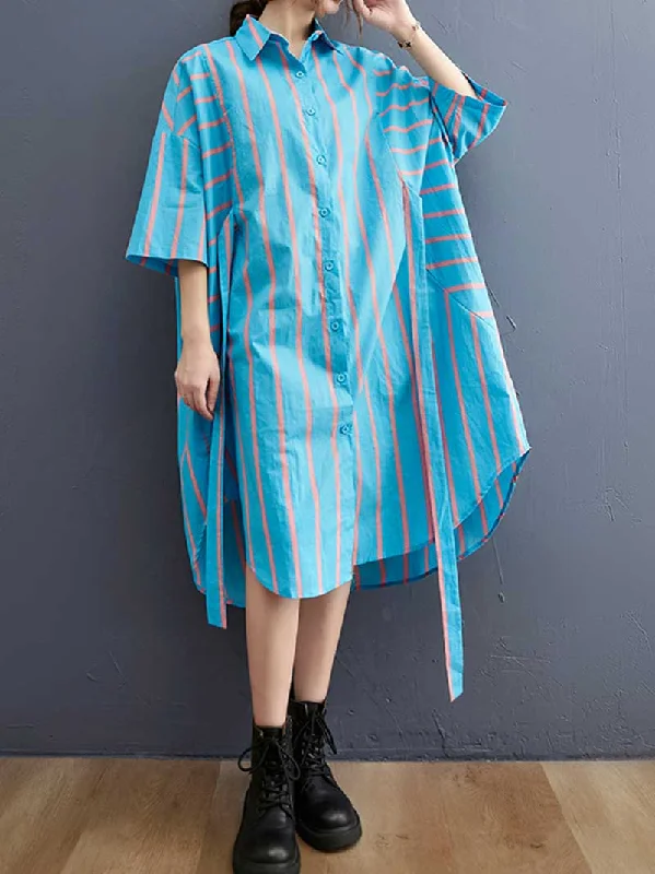 Stripes Cotton Blue Color Shirt Dress